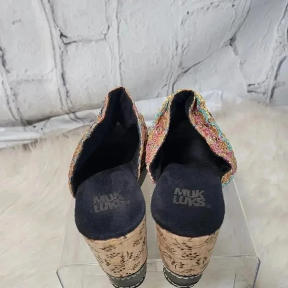 Muk Luks Womens Payton‎ Platform Wedge Sandal Boho Slip On Woven Peep Toe Sz 10